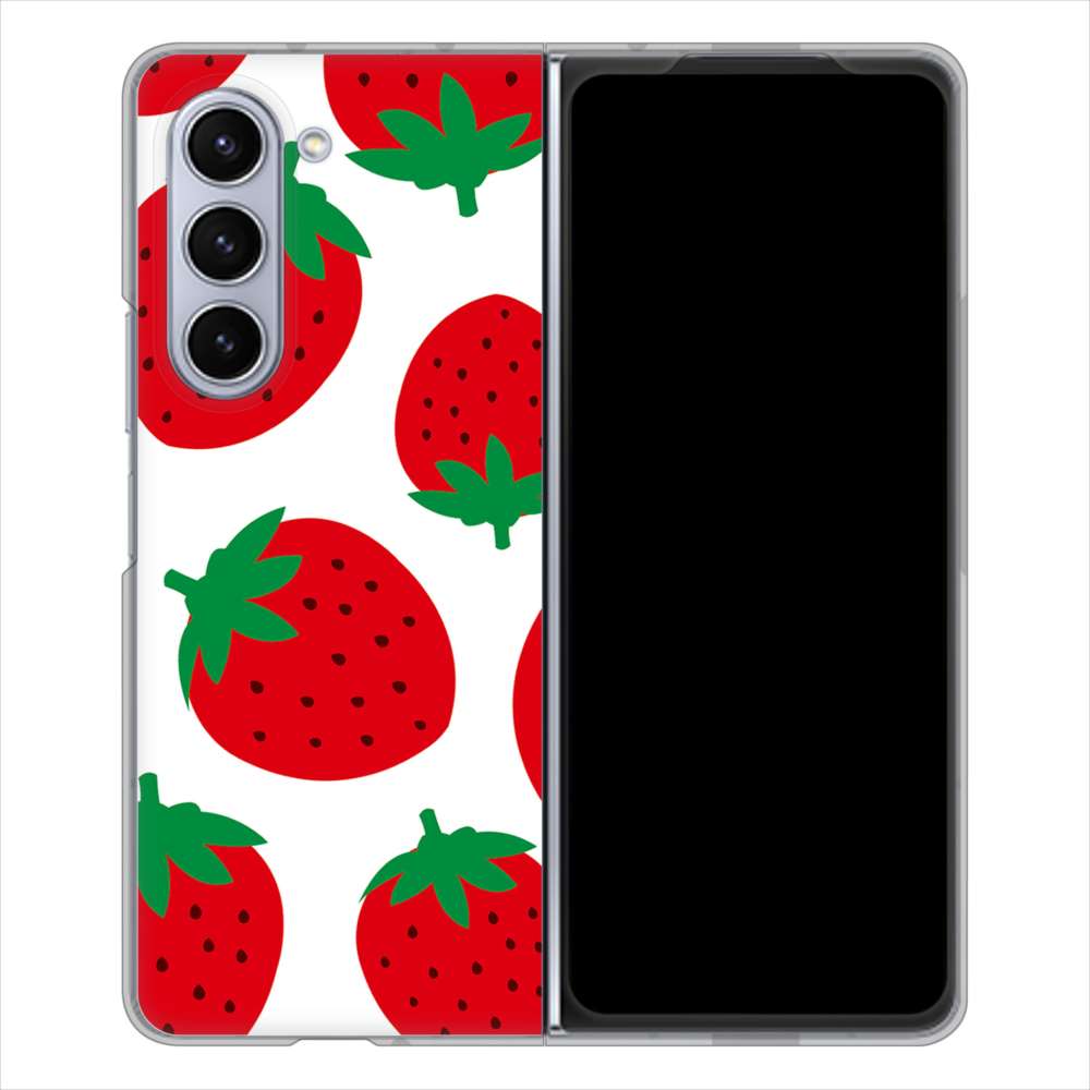 Galaxy Z Fold5 SCG22 au 高画質仕上げ 背面印刷 ハードケース大きいイチゴ模様