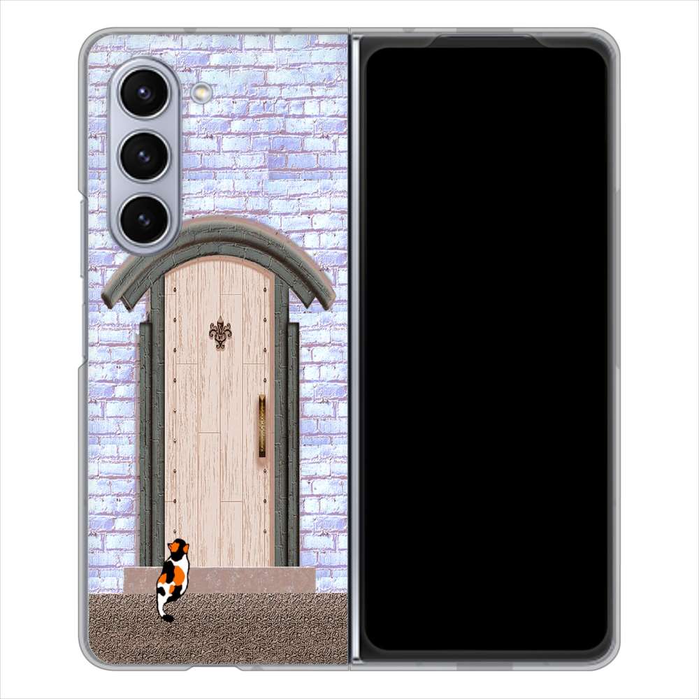 Galaxy Z Fold5 SCG22 au 高画質仕上げ 背面印刷 ハードケース猫とドア