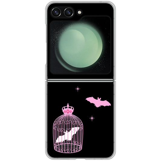 Galaxy Z Flip5 SCG23 au 高画質仕上げ 背面印刷 ハードケースむかいあぐる こうもりの王冠鳥かご