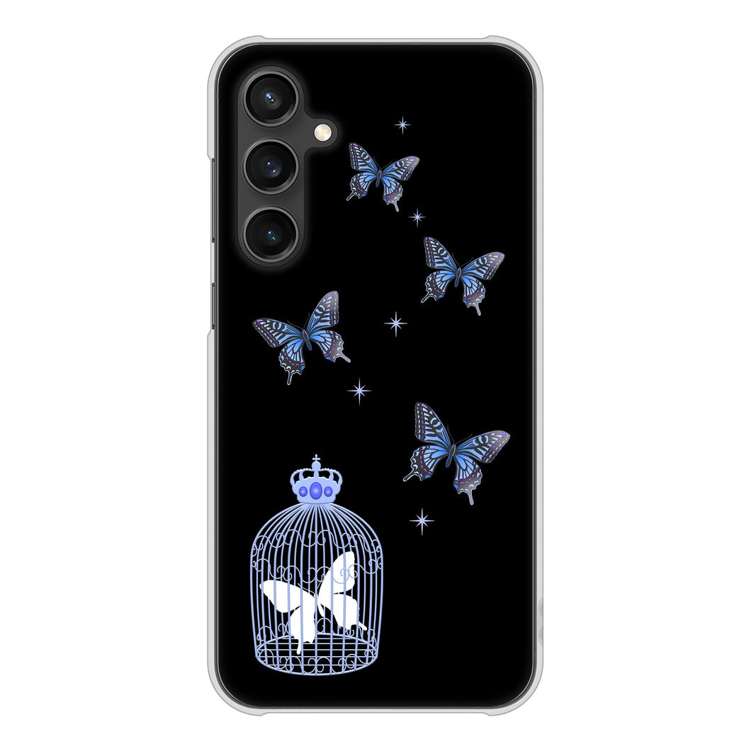 Galaxy S23 FE SCG24 au 高画質仕上げ 背面印刷 ハードケースむかいあぐる 蝶の王冠鳥かご