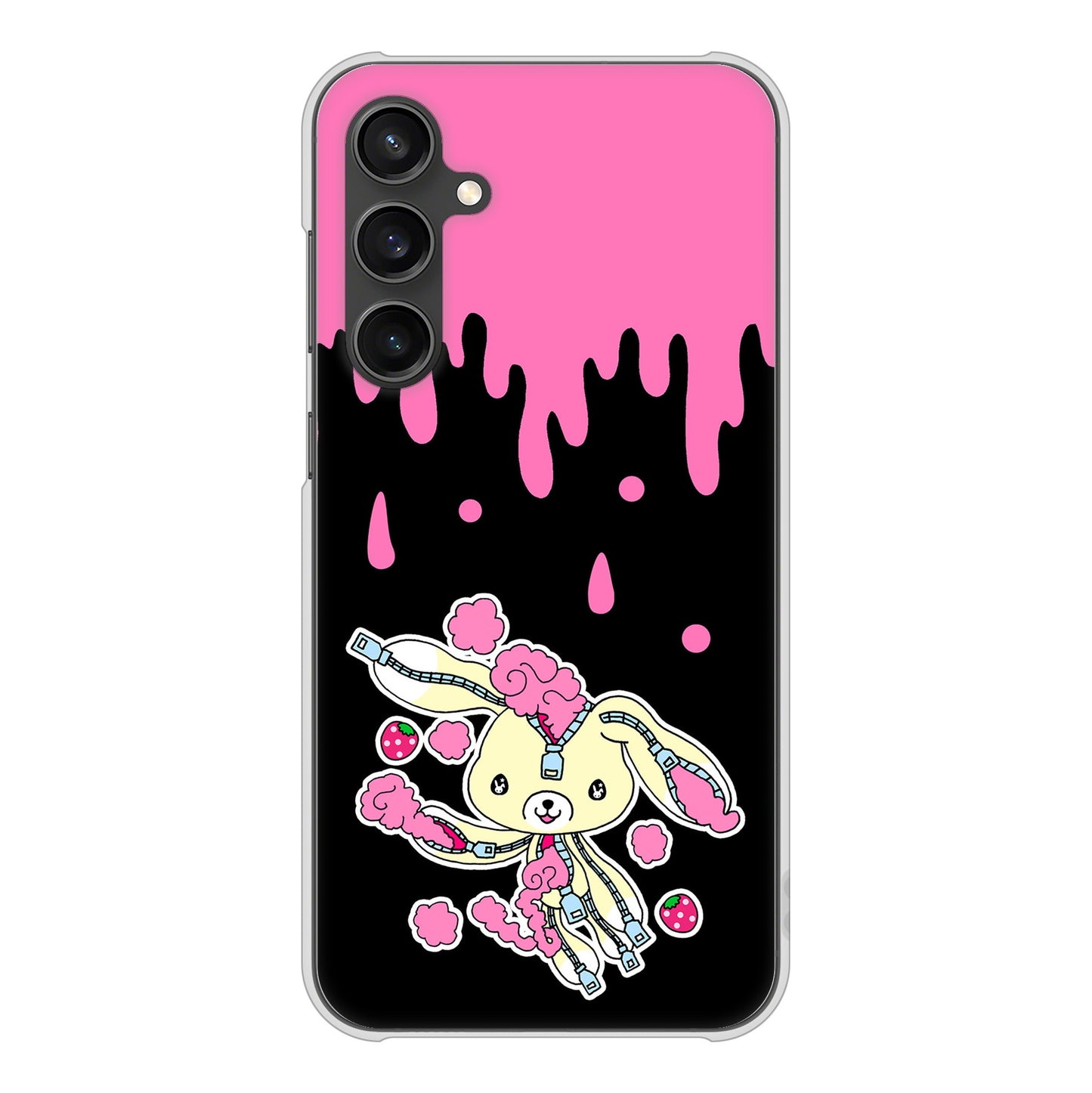 Galaxy S23 FE SCG24 au 高画質仕上げ 背面印刷 ハードケースむかいあぐる ジッパーうさぎのジッピョン