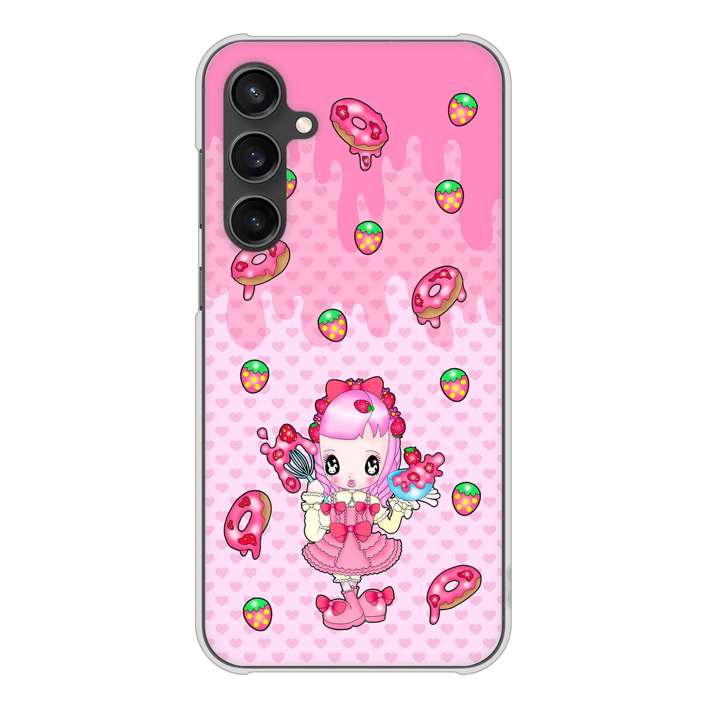 Galaxy S23 FE SCG24 au 高画質仕上げ 背面印刷 ハードケースむかいあぐる ストロベリードーナツ