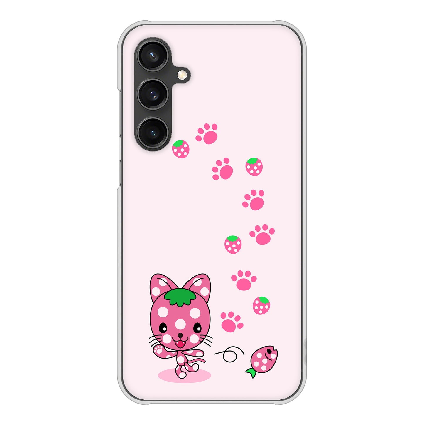 Galaxy S23 FE SCG24 au 高画質仕上げ 背面印刷 ハードケースむかいあぐる イチゴ猫のにゃんベリー