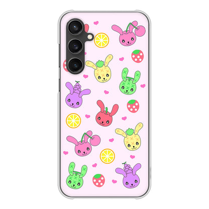 Galaxy S23 FE SCG24 au 高画質仕上げ 背面印刷 ハードケースむかいあぐる フルーツうさぎのブルーラビッツ