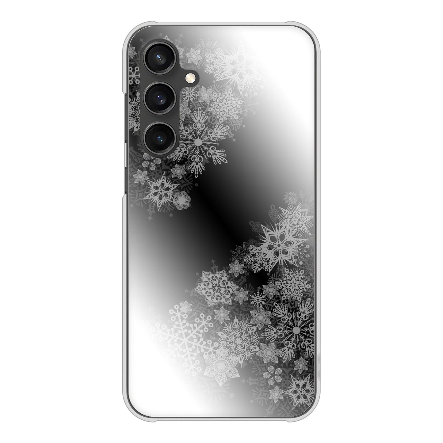 Galaxy S23 FE SCG24 au 高画質仕上げ 背面印刷 ハードケース 【YJ340 モノトーン 雪の結晶 】