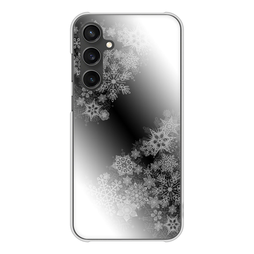 Galaxy S23 FE SCG24 au 高画質仕上げ 背面印刷 ハードケース 【YJ340 モノトーン 雪の結晶 】