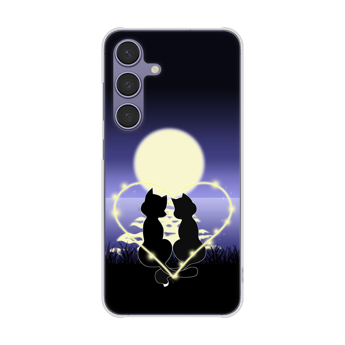 Galaxy S24 SCG25 au 高画質仕上げ 背面印刷 ハードケース夜とネコ