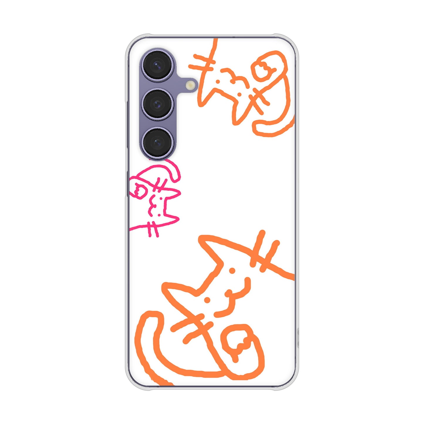 Galaxy S24 SCG25 au 高画質仕上げ 背面印刷 ハードケース 【1098 手まねきする3匹のネコ】