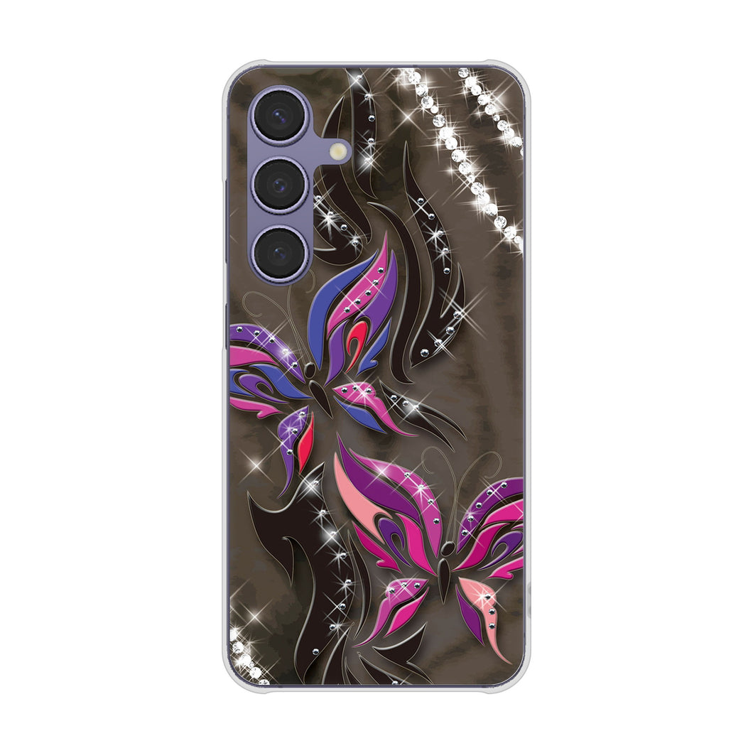Galaxy S24 SCG25 au 高画質仕上げ 背面印刷 ハードケース 【1164 キラめくストーンと蝶】