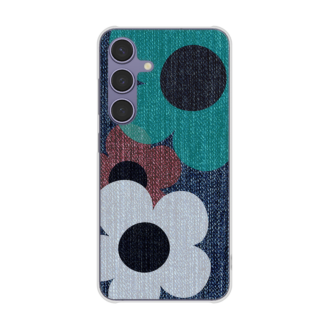 Galaxy S24 SCG25 au 高画質仕上げ 背面印刷 ハードケース 【EK869 ルーズフラワーinデニム風】