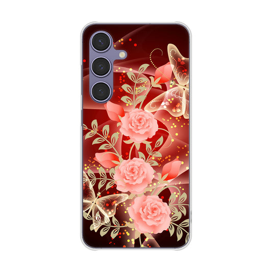 Galaxy S24 SCG25 au 高画質仕上げ 背面印刷 ハードケース 【VA824 魅惑の蝶とピンクのバラ】