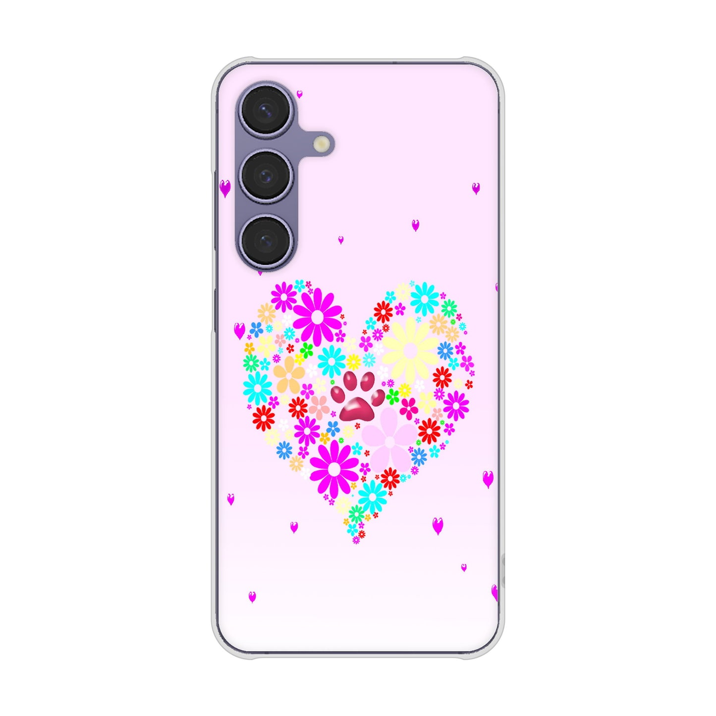 Galaxy S24 SCG25 au 高画質仕上げ 背面印刷 ハードケースハートと肉球