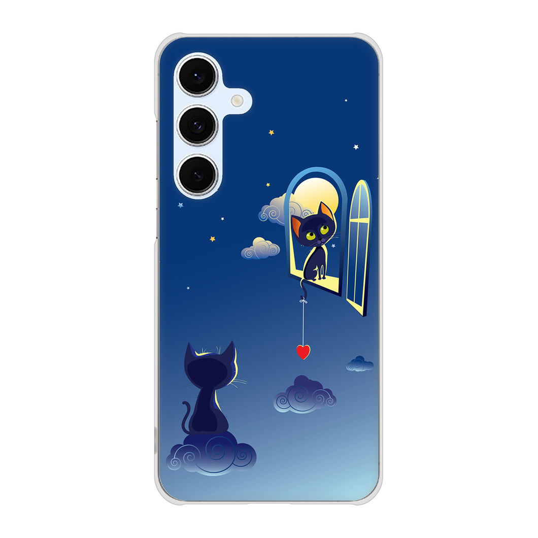 Galaxy S24 FE SCG30 au 高画質仕上げ 背面印刷 ハードケース夜とネコ