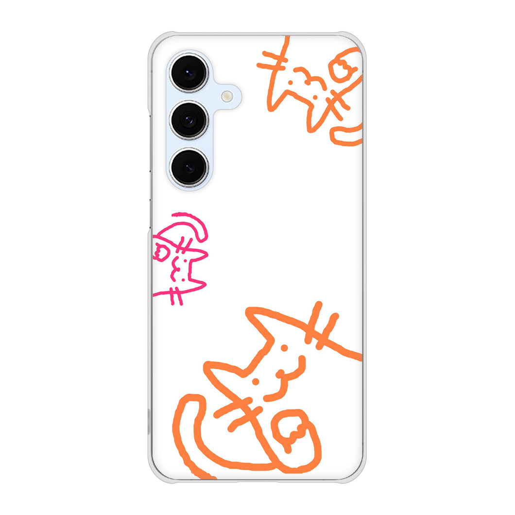 Galaxy S24 FE SCG30 au 高画質仕上げ 背面印刷 ハードケース 【1098 手まねきする3匹のネコ】