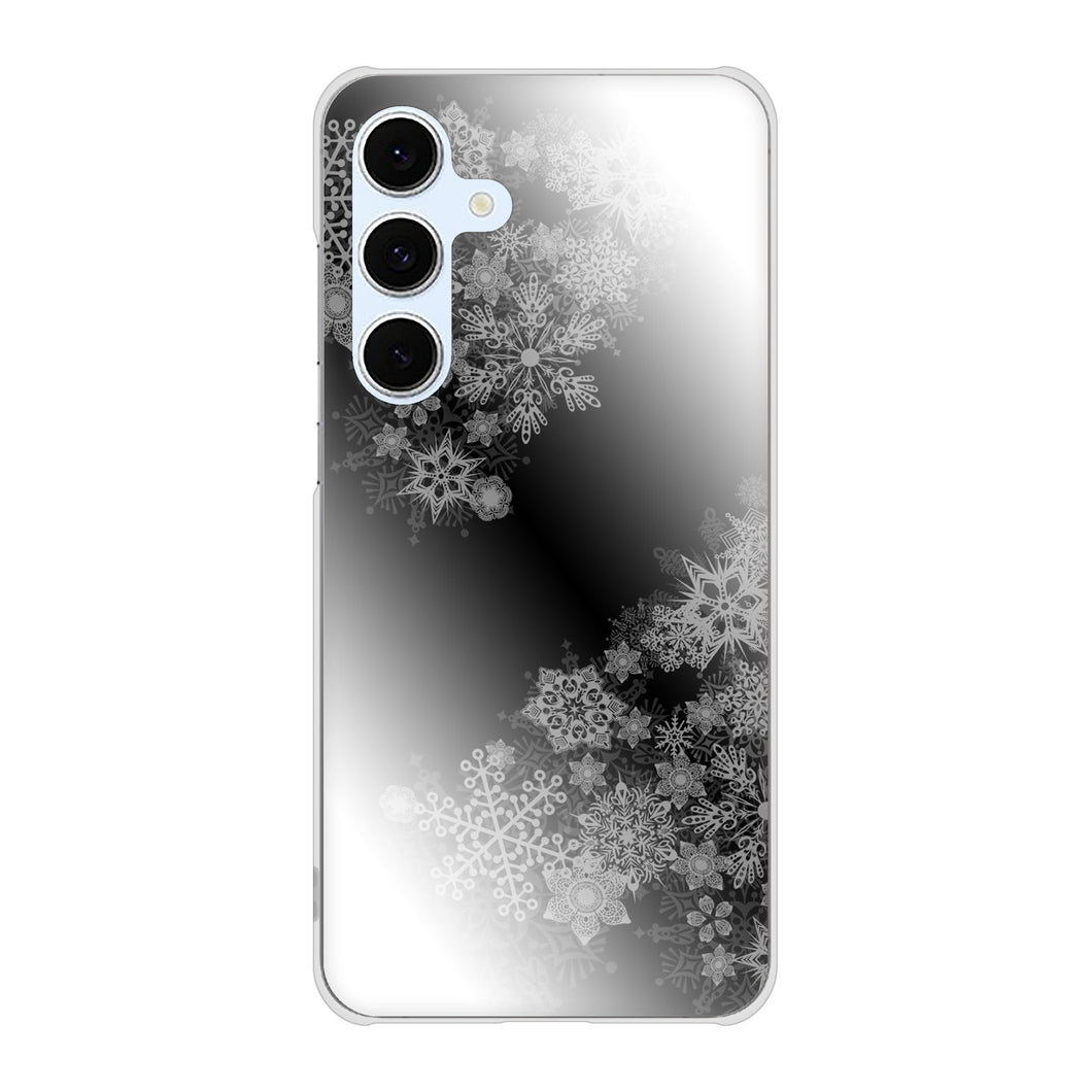 Galaxy S24 FE SCG30 au 高画質仕上げ 背面印刷 ハードケース 【YJ340 モノトーン 雪の結晶 】