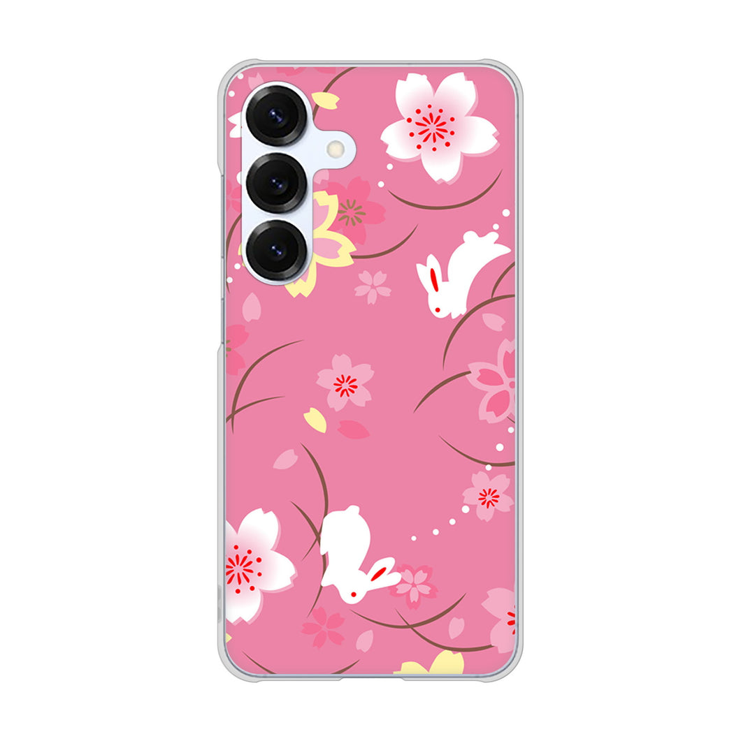 Galaxy S25 SCG31 au 高画質仕上げ 背面印刷 ハードケース 【149 桜と白うさぎ】