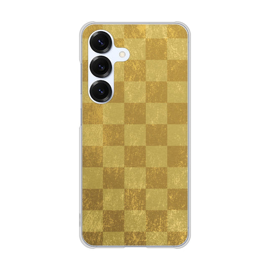 Galaxy S25 SCG31 au 高画質仕上げ 背面印刷 ハードケース 【619 市松模様-金（骨董風に傷んだイメージ）】