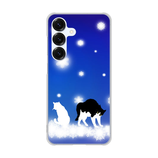 Galaxy S25 SCG31 au 高画質仕上げ 背面印刷 ハードケース 【YJ335 雪の結晶 はちわれ】