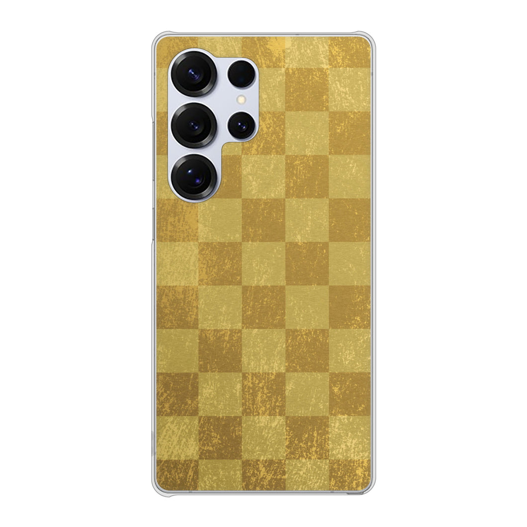 Galaxy S25 Ultra SCG32 au 高画質仕上げ 背面印刷 ハードケース 【619 市松模様-金（骨董風に傷んだイメージ）】