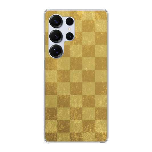 Galaxy S25 Ultra SCG32 au 高画質仕上げ 背面印刷 ハードケース 【619 市松模様-金（骨董風に傷んだイメージ）】
