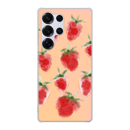 Galaxy S25 Ultra SCG32 au 高画質仕上げ 背面印刷 ハードケースイチゴ 水彩