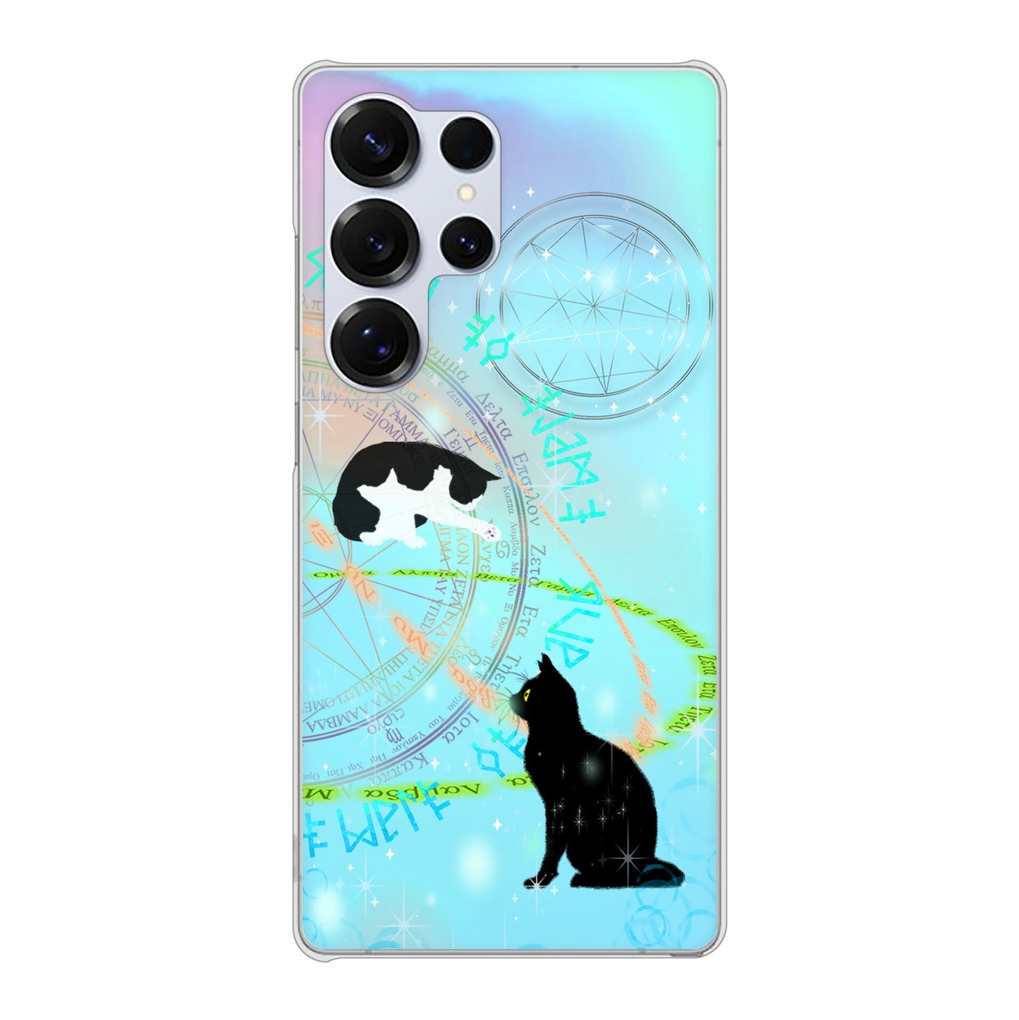 Galaxy S25 Ultra SCG32 au 高画質仕上げ 背面印刷 ハードケース魔法陣猫