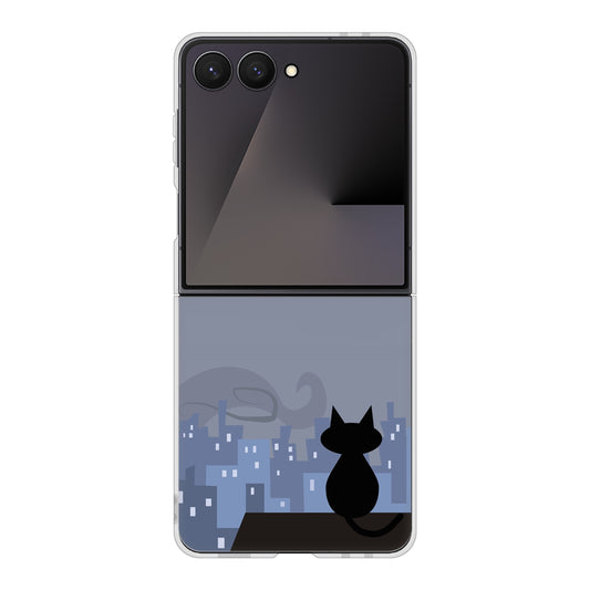 Galaxy Z Flip7 SCG35 au 高画質仕上げ 背面印刷 ハードケース夜とネコ