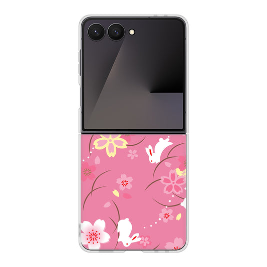 Galaxy Z Flip7 SCG35 au 高画質仕上げ 背面印刷 ハードケース 【149 桜と白うさぎ】