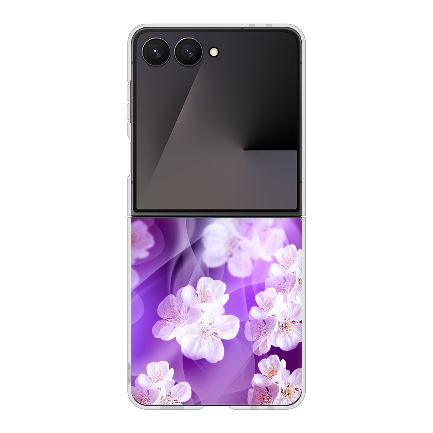 Galaxy Z Flip7 SCG35 au 高画質仕上げ 背面印刷 ハードケース 【1211 桜とパープルの風】