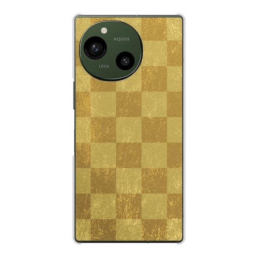AQUOS R10 SH-51F docomo 高画質仕上げ 背面印刷 ハードケース 【619 市松模様-金（骨董風に傷んだイメージ）】