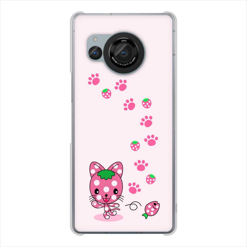 AQUOS R8 SH-52D docomo 高画質仕上げ 背面印刷 ハードケースむかいあぐる イチゴ猫のにゃんベリー