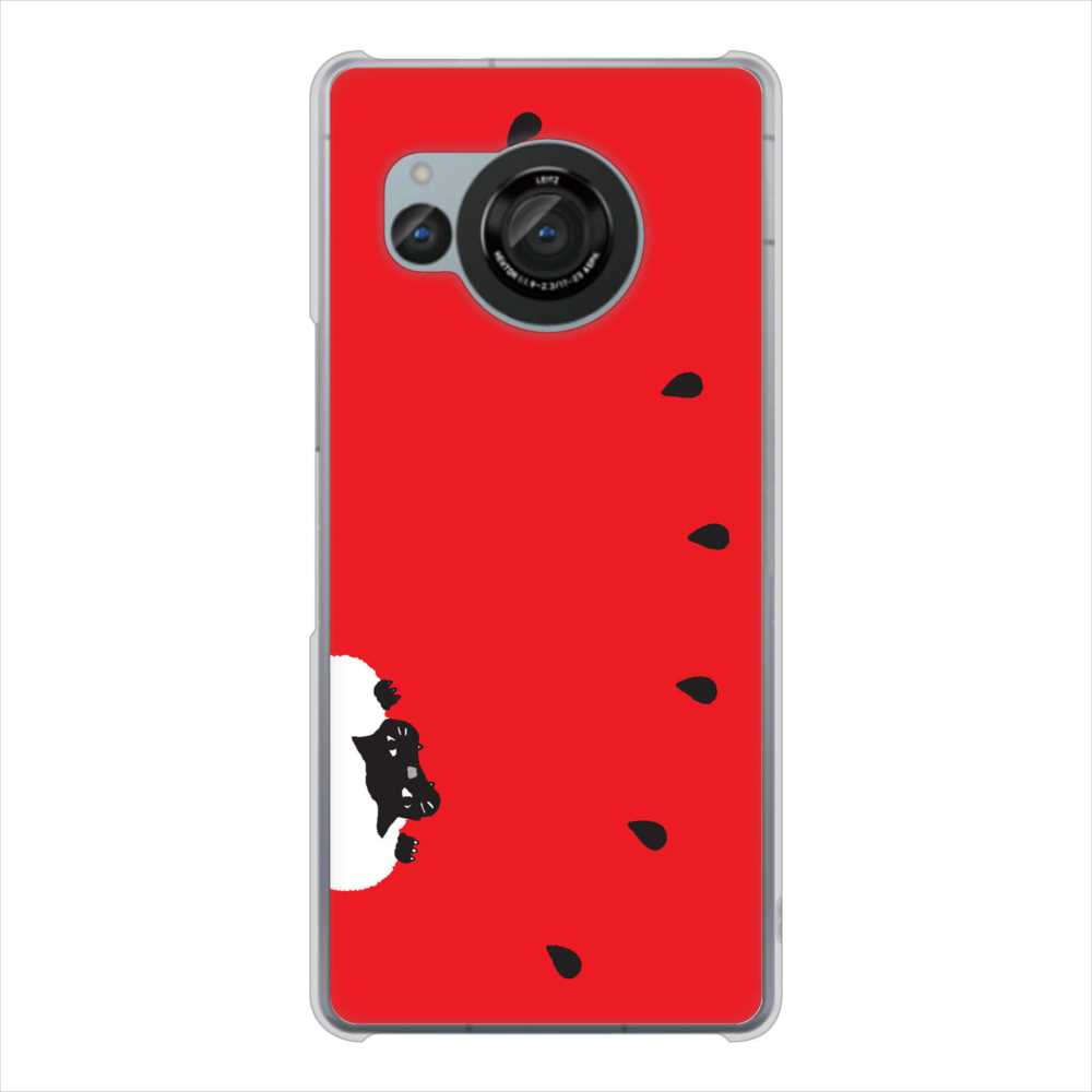 AQUOS R8 SH-52D docomo 高画質仕上げ 背面印刷 ハードケースすいかをかじるネコ