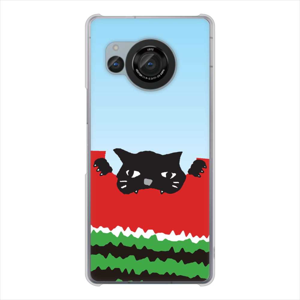 AQUOS R8 SH-52D docomo 高画質仕上げ 背面印刷 ハードケースすいかをかじるネコ