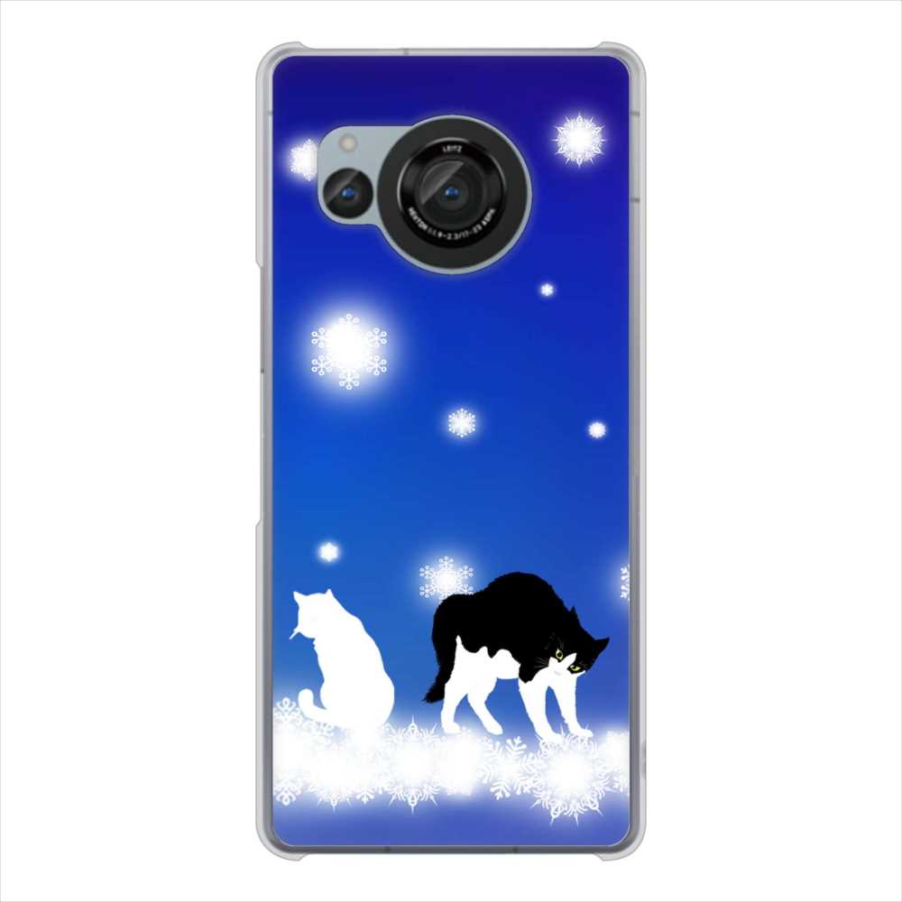 AQUOS R8 SH-52D docomo 高画質仕上げ 背面印刷 ハードケース 【YJ335 雪の結晶 はちわれ】