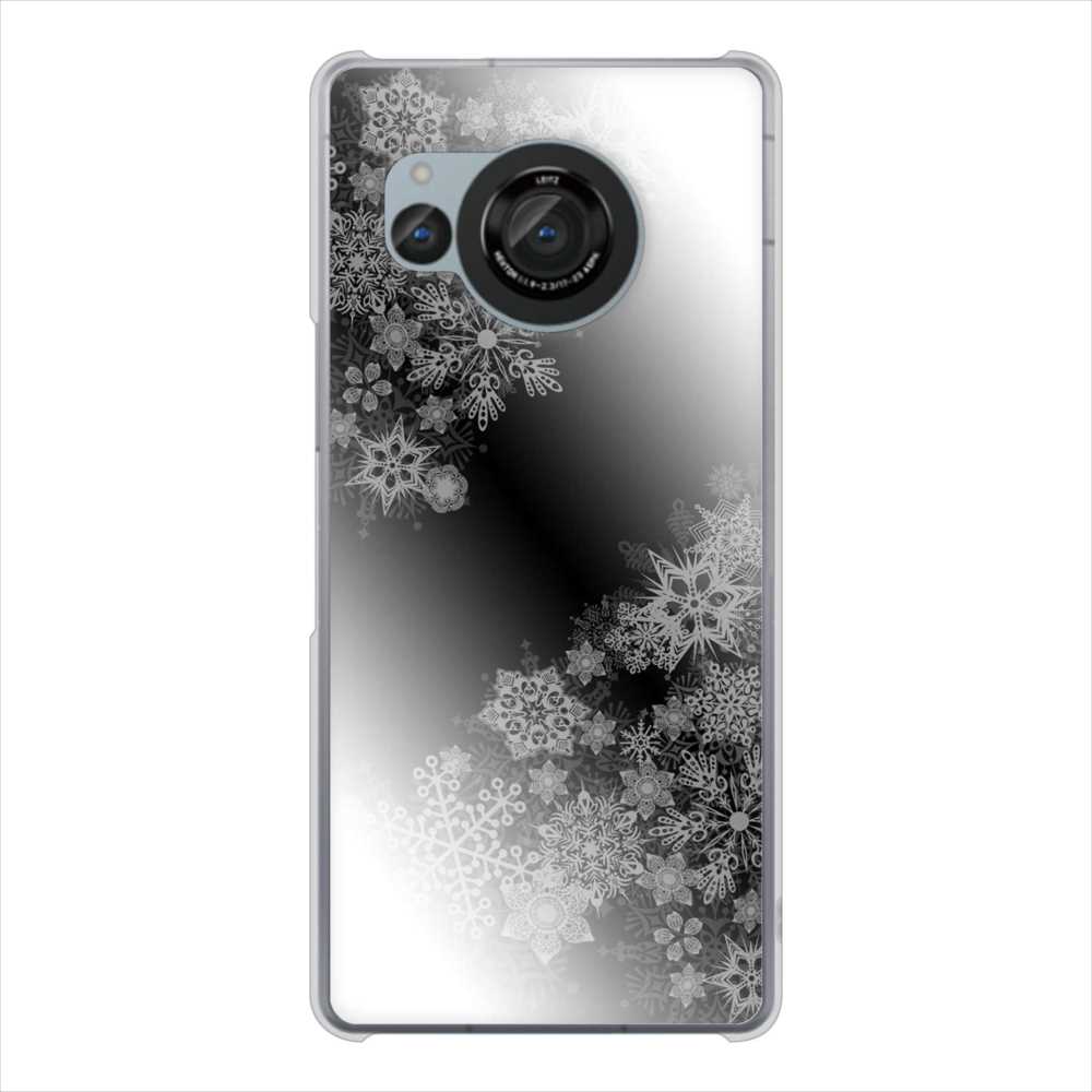 AQUOS R8 SH-52D docomo 高画質仕上げ 背面印刷 ハードケース 【YJ340 モノトーン 雪の結晶 】