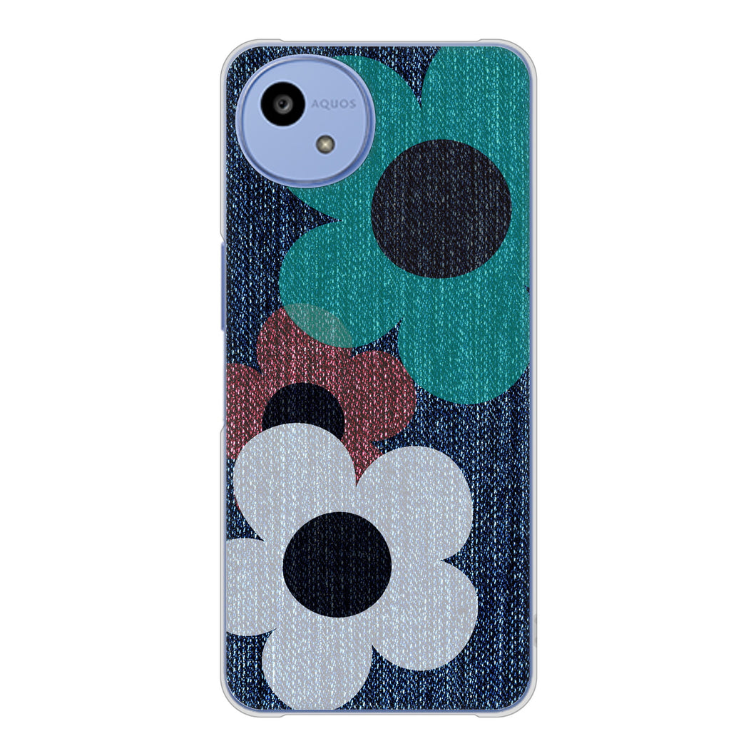 AQUOS wish5 SH-52F docomo 高画質仕上げ 背面印刷 ハードケース 【EK869 ルーズフラワーinデニム風】