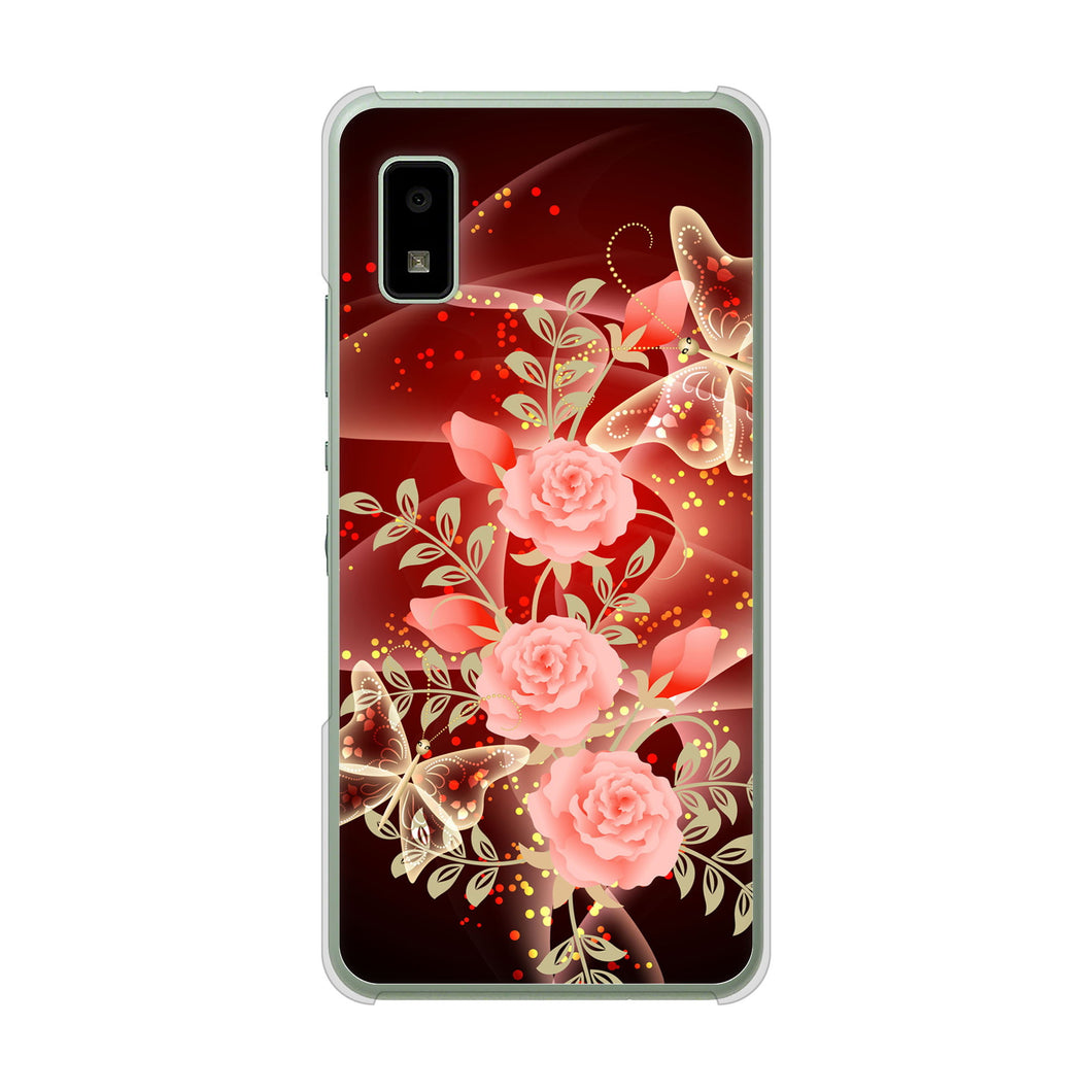 AQUOS wish3 SH-53D docomo 高画質仕上げ 背面印刷 ハードケース 【VA824 魅惑の蝶とピンクのバラ】