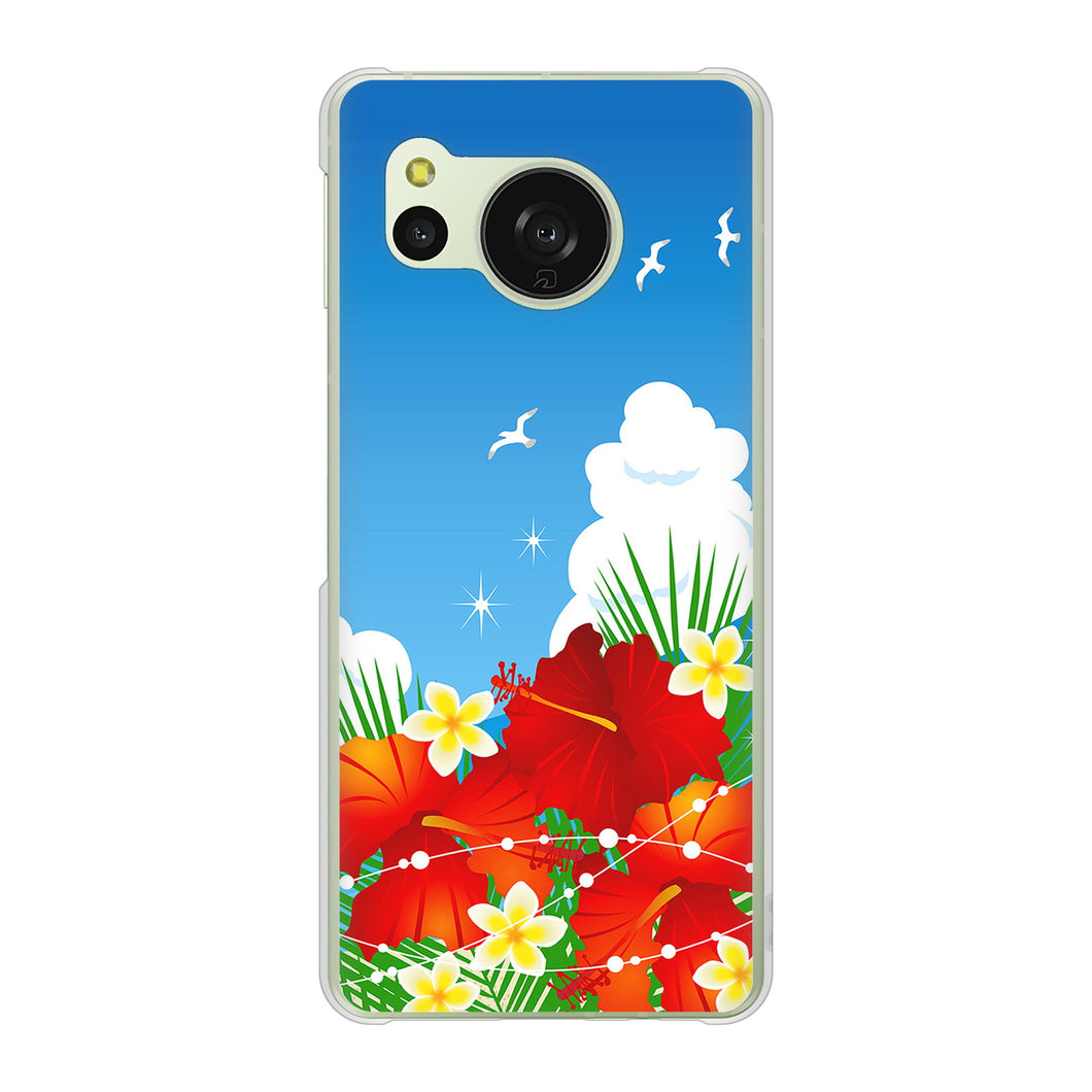 AQUOS sense8 SH-54D docomo 高画質仕上げ 背面印刷 ハードケース 【VA821 ハイビスカスと青空】