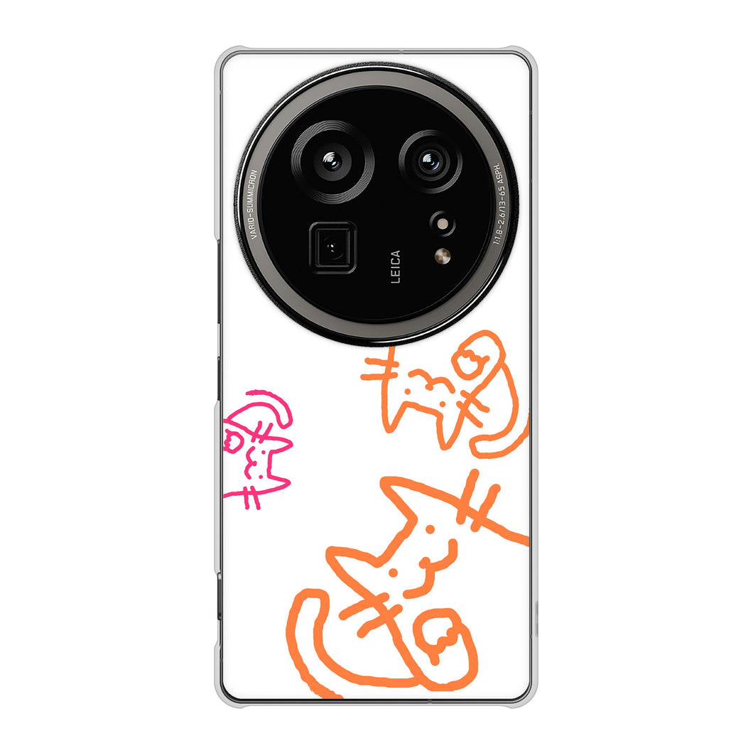 AQUOS R9 pro SH-54E docomo 高画質仕上げ 背面印刷 ハードケース 【1098 手まねきする3匹のネコ】