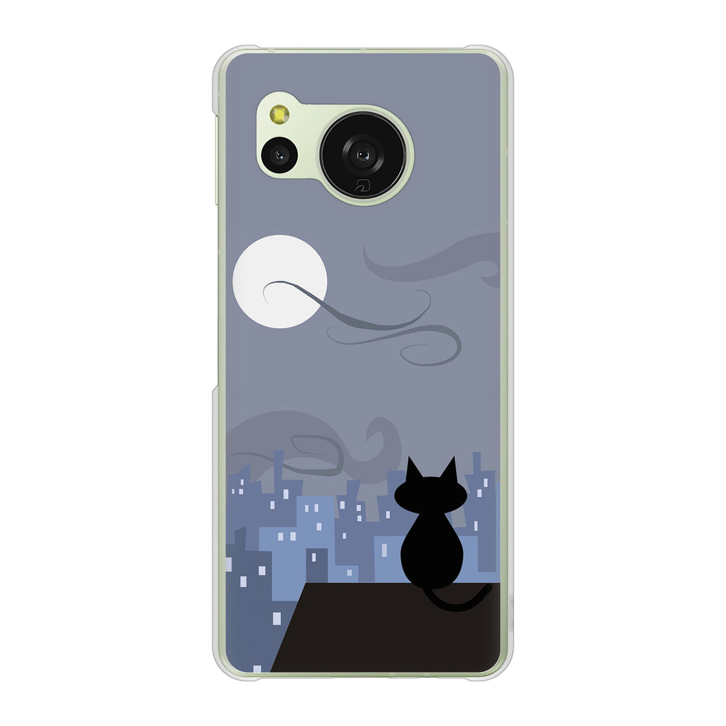 AQUOS sense8 SHG11 au 高画質仕上げ 背面印刷 ハードケース夜とネコ