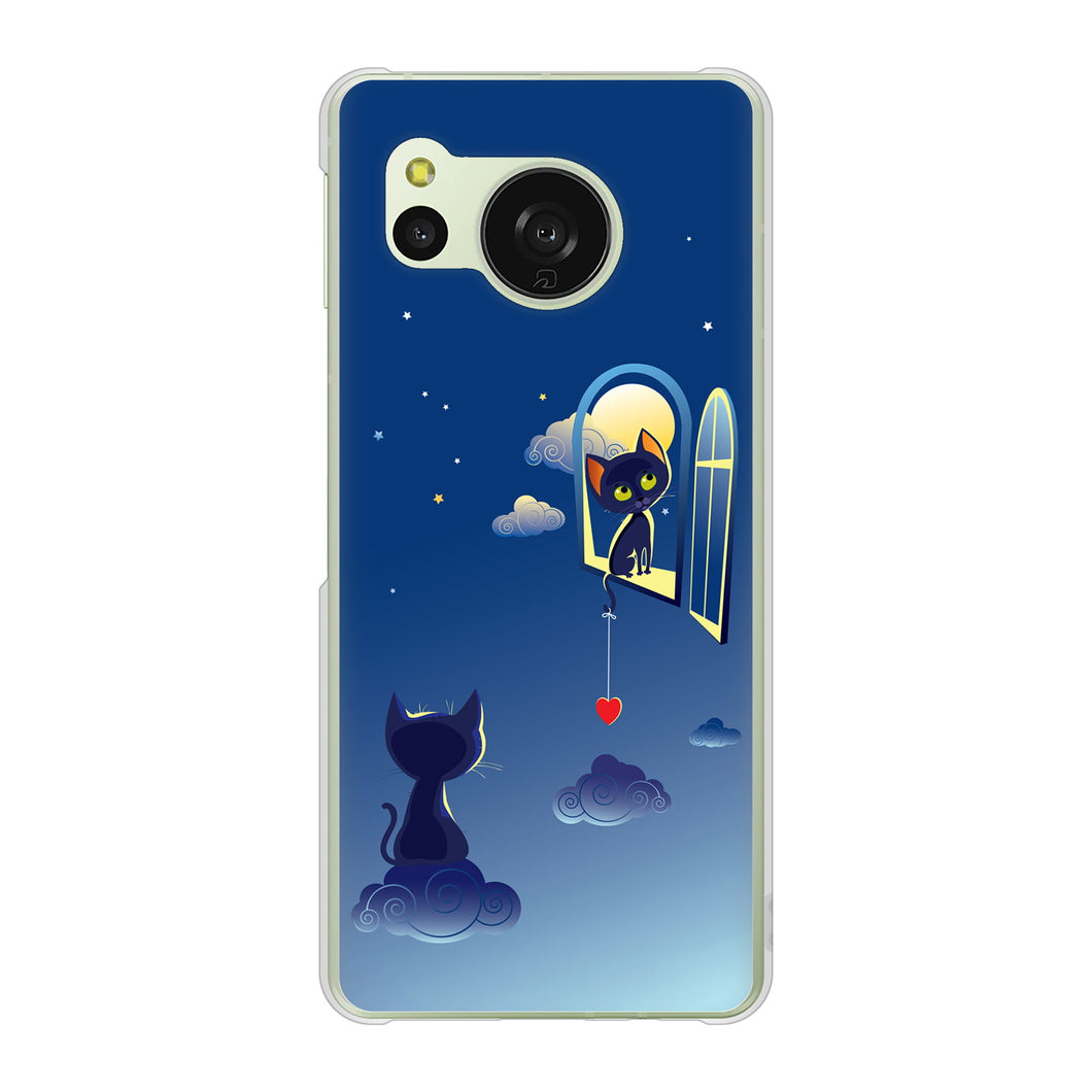AQUOS sense8 SHG11 au 高画質仕上げ 背面印刷 ハードケース夜とネコ