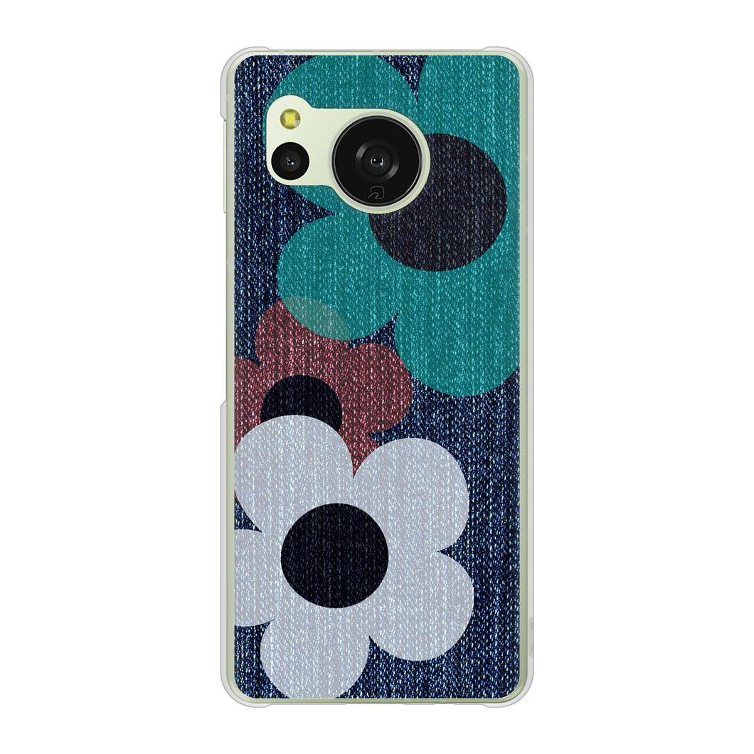 AQUOS sense8 SHG11 au 高画質仕上げ 背面印刷 ハードケース 【EK869 ルーズフラワーinデニム風】