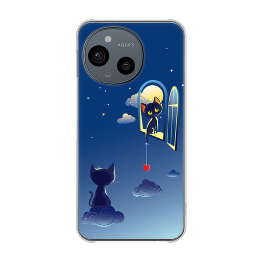 AQUOS sense9 SHG14 au 高画質仕上げ 背面印刷 ハードケース夜とネコ