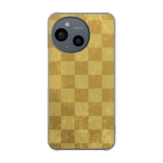AQUOS sense9 SHG14 au 高画質仕上げ 背面印刷 ハードケース 【619 市松模様-金（骨董風に傷んだイメージ）】