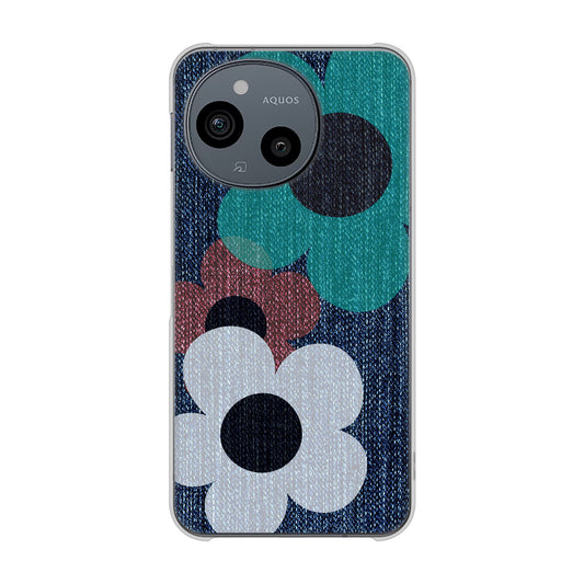 AQUOS sense9 SHG14 au 高画質仕上げ 背面印刷 ハードケース 【EK869 ルーズフラワーinデニム風】