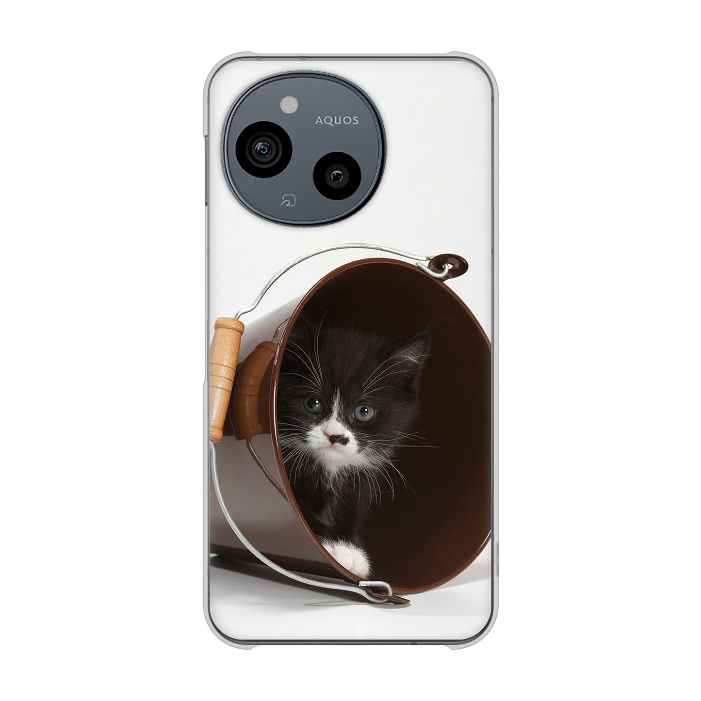 AQUOS sense10 SHG15 au 高画質仕上げ 背面印刷 ハードケース 【VA800 ネコとバケツ】