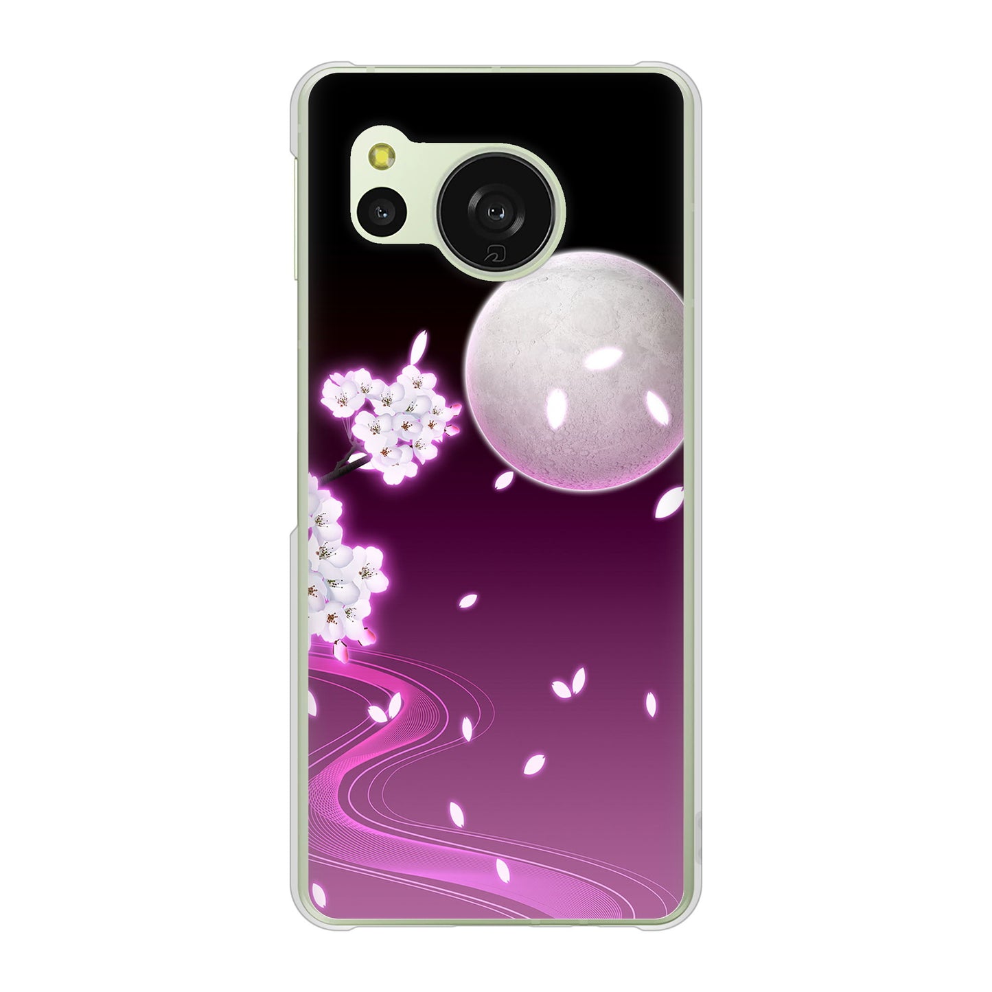 AQUOS sense8 SH-M26 高画質仕上げ 背面印刷 ハードケース 【1223 紫に染まる月と桜】