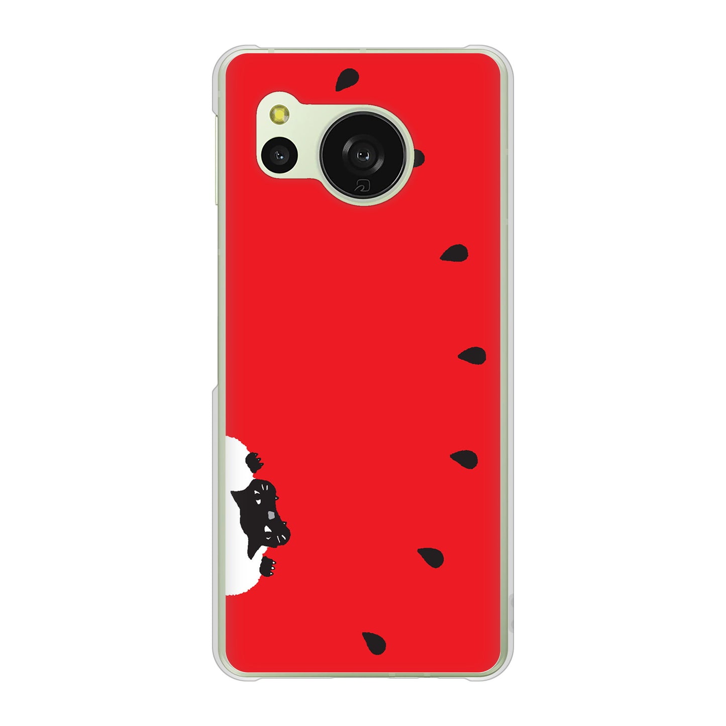 AQUOS sense8 SH-M26 高画質仕上げ 背面印刷 ハードケースすいかをかじるネコ