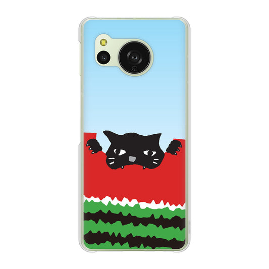 AQUOS sense8 SH-M26 高画質仕上げ 背面印刷 ハードケースすいかをかじるネコ