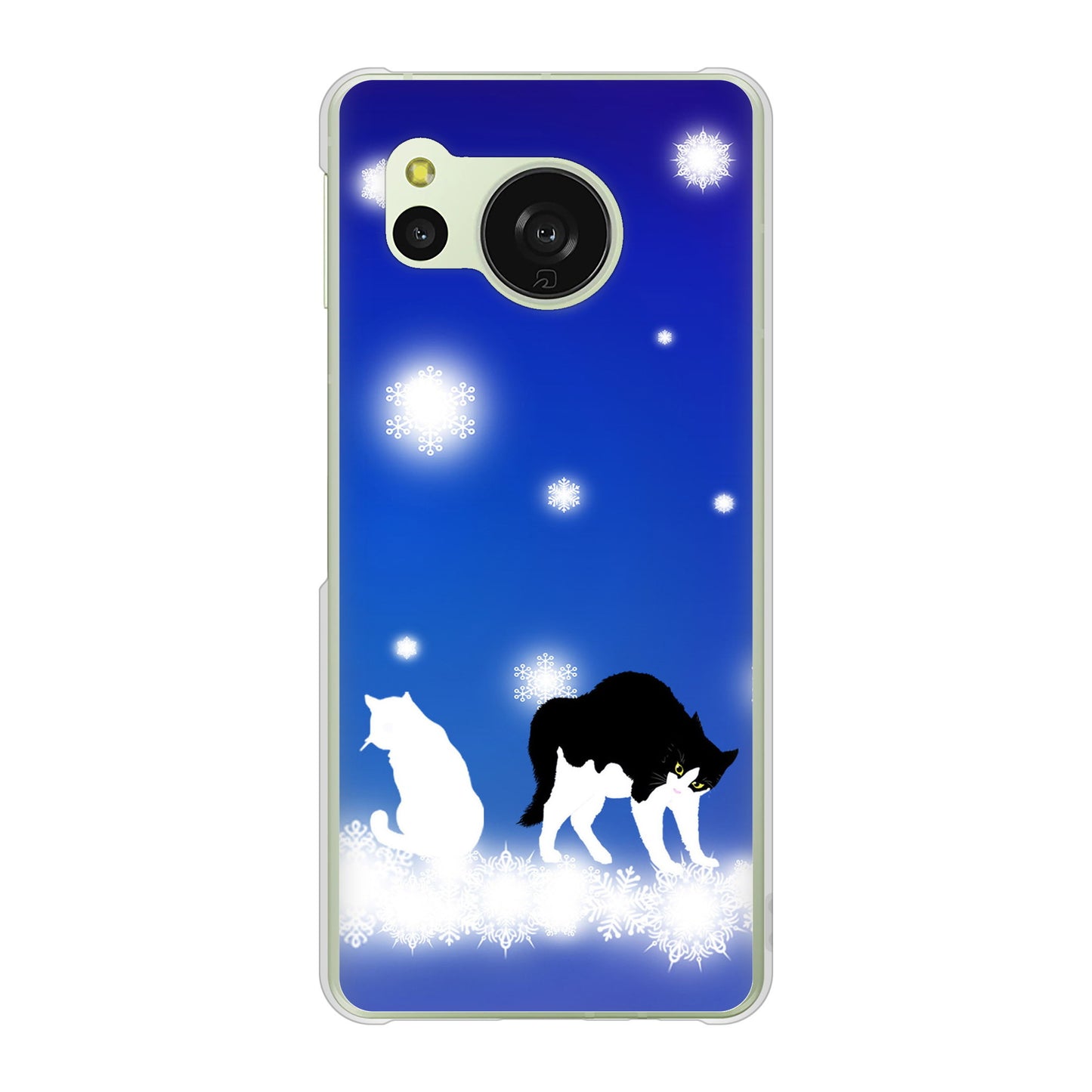 AQUOS sense8 SH-M26 高画質仕上げ 背面印刷 ハードケース 【YJ335 雪の結晶 はちわれ】